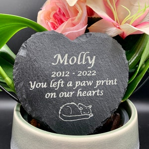 Memorial Plaque For Pet Cat - Personalised Cat Grave Stone Personalized Heart Slate Marker