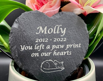 Memorial Plaque For Pet Cat - Personalised Cat Grave Stone Personalized Heart Slate Marker