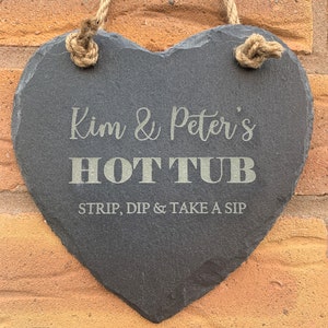 Personalised Slate Hot Tub Sign, Hanging Heart Slate Sign, Hot Tub Accessories, Hot Tub Gift