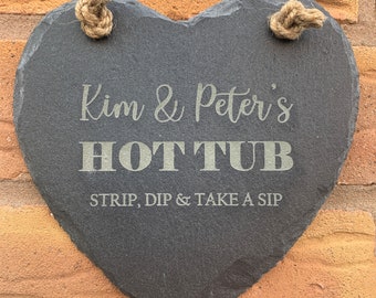 Personalised Slate Hot Tub Sign, Hanging Heart Slate Sign, Hot Tub Accessories, Hot Tub Gift