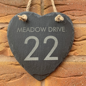 Personalised Slate Stone Hanging Heart House Number Name Door Sign Plaque