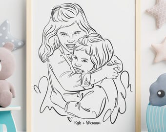 Custom Line Drawing Portrait from Photo, Personalized People Illustration, Minimalist Outline