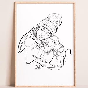 Anpassat husdjursporträtt, personlig minnesgåva för hundälskare, handritad husdjursillustration
