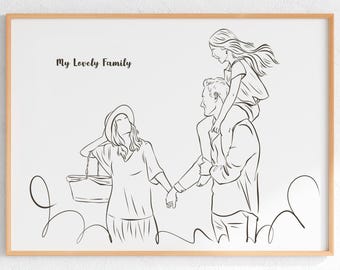 Custom Faceless Family Line Drawing, Personalized People Illustration, Hand Drawn Sketch, Special Gift for Family