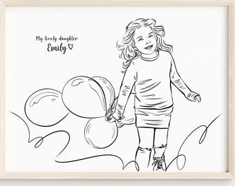 Custom Kids Line Art Portrait from Photo, Personalized Gift (Digital Download)