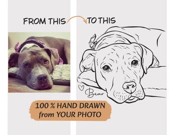 Custom Pet Portrait from Photo, Personalized Dog Cat Line Art, Hand Drawn Pet Memorial Gift, Minimalist Pet Drawing, Pet Loss Illustration