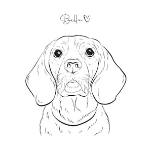 Illustrazione di cane, ritratto personalizzato di animale domestico, disegno a tratto personalizzato, schizzo di cane disegnato a mano, contorno minimalista