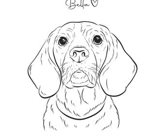 Dog Illustration, Custom Pet Portrait, Personalized Line Drawing, Hand Drawn Dog Sketch, Minimalist Outline
