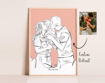 Personalized Family Portrait, Minimalist Line Art (Digital Download)