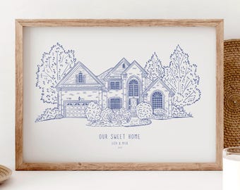Personalized House Drawing, Minimalist Home Portrait Illustration, Custom Home Art from Photo, Personalized Gift