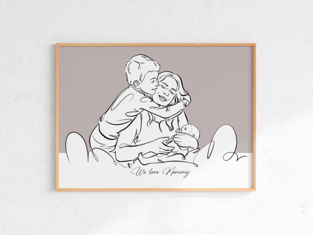 Custom Family Portrait Line Art, Personalized Illustration (digital ...