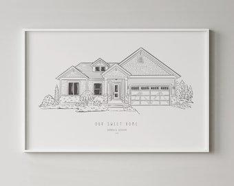 Custom House Portrait Drawing, Minimalist Home Illustration, Personalized Building Art from Photo, Personalized Gift