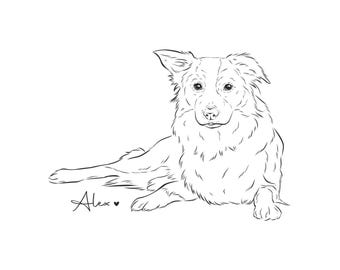 Personalized Minimalist Pet Sketch, Custom Dog Portrait, Hand Drawn Dog Drawing Gift, Tattoo Design