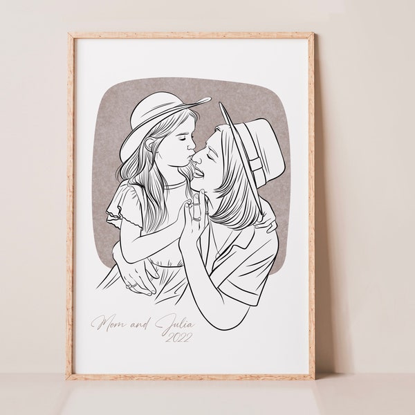 Custom Family Line Drawing from Photo, Custom Portrait, Minimalist Line Art, Personalized Gift, Father’s Day Gift