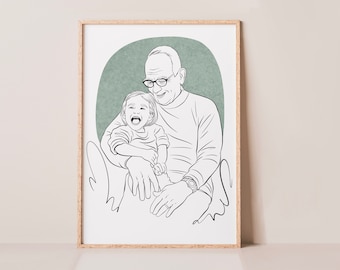 Custom Family Portrait, Custom Drawing from Photo, Personalized Gift, Digital Line Art Drawing, Father’s Day Gift