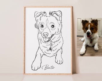 Benutzerdefinierte Linie Zeichnung Hund Portrait, benutzerdefinierte Linie Kunst, Hund Porträt, Haustier Linie Porträt, personalisiertes Geschenk, minimalistisch