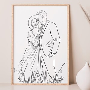 Custom Line Drawing Wedding Portrait, Drawing from Photo, Custom Line Drawing, Personalized Anniversary Portrait Gift, Sketch from Photo