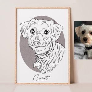 Custom Line Dog Portrait, Pet Portrait, Drawing from Photo, Custom Pet Line Art, Personalized Gift