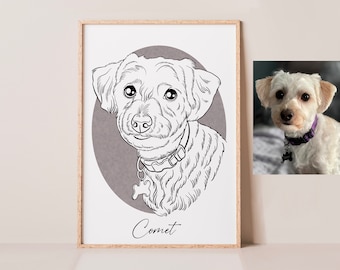 Personalisiertes Hundeportrait, Haustierportrait, Zeichnung vom Foto, individuelle Haustier-Linienkunst, personalisiertes Geschenk