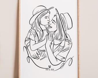Custom Family Line Art Portrait, Personalized Minimalist Line Drawing, Unique Gift for Parents, Outline Portrait, Sketch from Photo