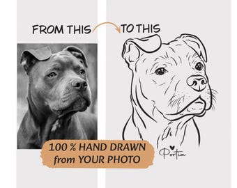 Hand Drawn Pet Illustration, Personalized Dog Portrait Drawing, Minimalist Pet Memorial Gift, Tattoo Design