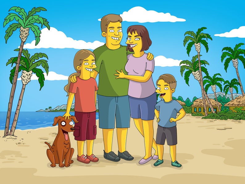 Simpsons Beach Background full Body Simpsons Portrait Etsy