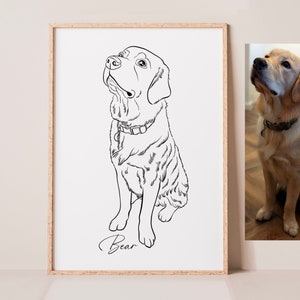 Custom Line Pet Portrait from Photo, Dog Line Art Portrait, Cat Portrait, Drawing from Photo, Personalized Gift, Outline