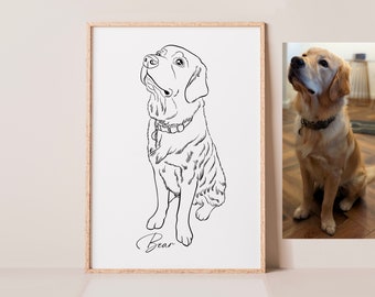 Benutzerdefinierte Linie Tierporträt vom Foto, Hundelinie Kunst Porträt, Katzenporträt, Zeichnung vom Foto, personalisiertes Geschenk, Umriss