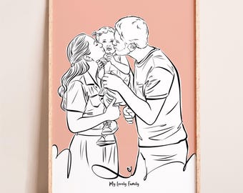 Personalized Family Line Art Portrait, Custom Drawing from Photo, Minimalistic People Portrait, Custom People Sketch, Outline Portrait