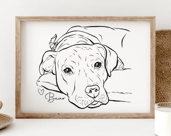 Personalized Dog Portrait from Photo, Custom Minimalist Pet Illustration, Hand Drawn Sketch