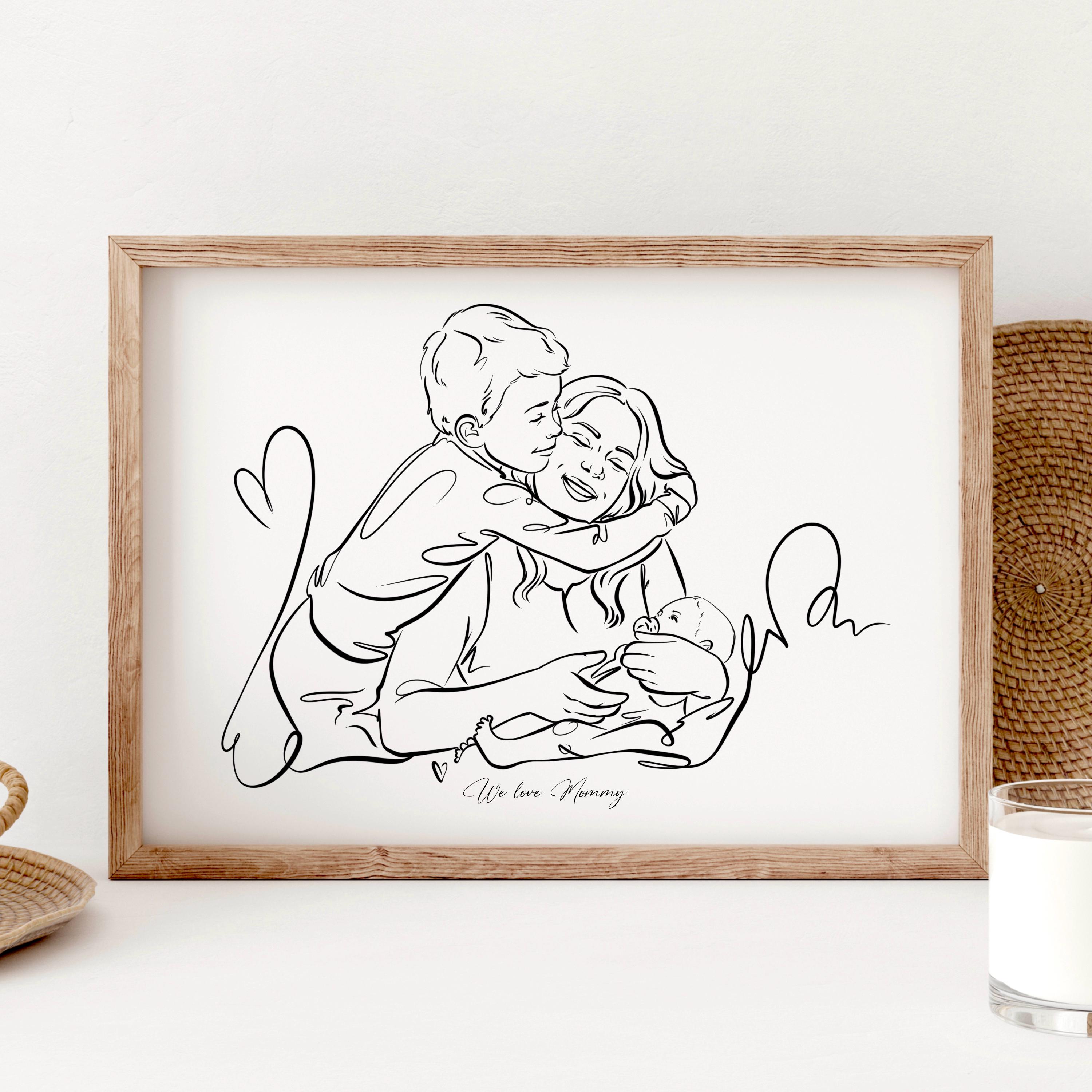 Custom Family Line Art, Personalized Family Portrait, Custom Line Family Portrait, Minimalist Outline People Drawing, Digital Family Sketch