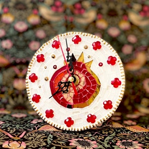 Small cute mosaic Gold Pomegranate clock Holy Land gift