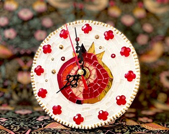 Small cute mosaic Gold Pomegranate clock Holy Land gift