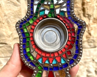 Mosaic Hamsa candle holder Tealight candlestick Holy Land gift