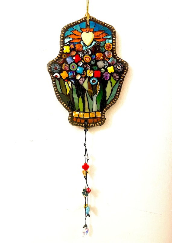 Black Multicolor Hearts Wall Hamsa Black Multicolor Hearts Wall Hamsa