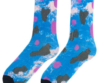 vintage socks, men socks, women socks, colorful socks, gift socks, bamboo socks, unisex socks, sky socks, blue socks