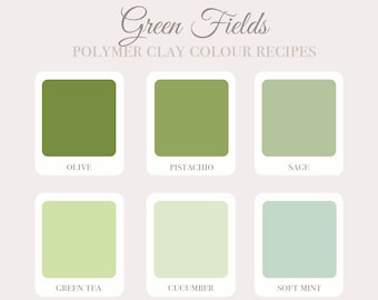 Green Fields, Polymer Clay Color Recipes, Clay Color Recipe Guide, Premo Sculpey Color Mixing Tutorial, Digital Download