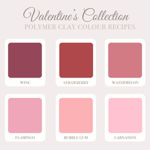 Puede incluir: Seis muestras de color que muestran diferentes tonos de rosa y rojo. Los colores están etiquetados como "Vino", "Fresa", "Sandía", "Flamenco", "Chicle" y "Clavel".