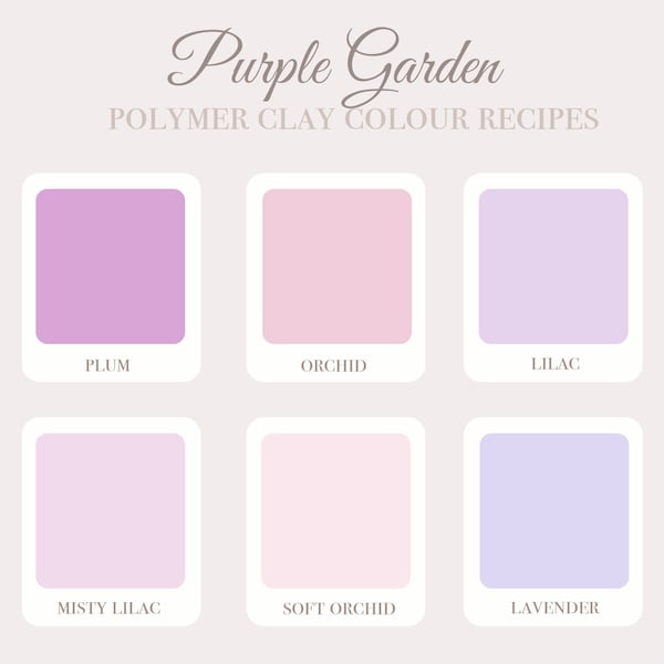 Purple Garden, Recettes de couleurs d’argile polymère, Guide de recettes de couleurs d’argile, Tutoriel de mélange de couleurs Premo Sculpey, Téléchargement numérique