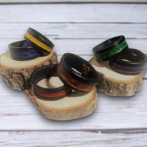 Genuine Handmade Black Leather Ring With Coloured Band - Sizes XXS to XL 3rd Wedding Anniversary