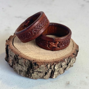 Handcrafted Leather Ring With Celtic Knot Design  - Unique Statement Jewellery Or Third Wedding Anniversary Gift