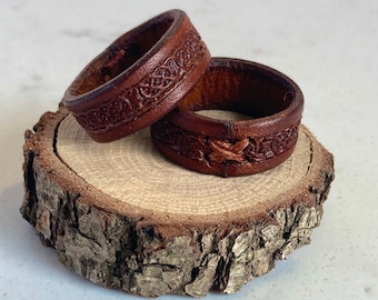 Handcrafted Leather Ring With Celtic Knot Design  - Unique Statement Jewellery Or Third Wedding Anniversary Gift