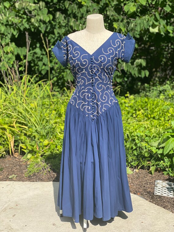 50s Navy Blue Eyelet Dress
