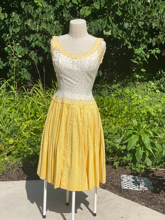 Vintage 50s Yellow and White Dress
