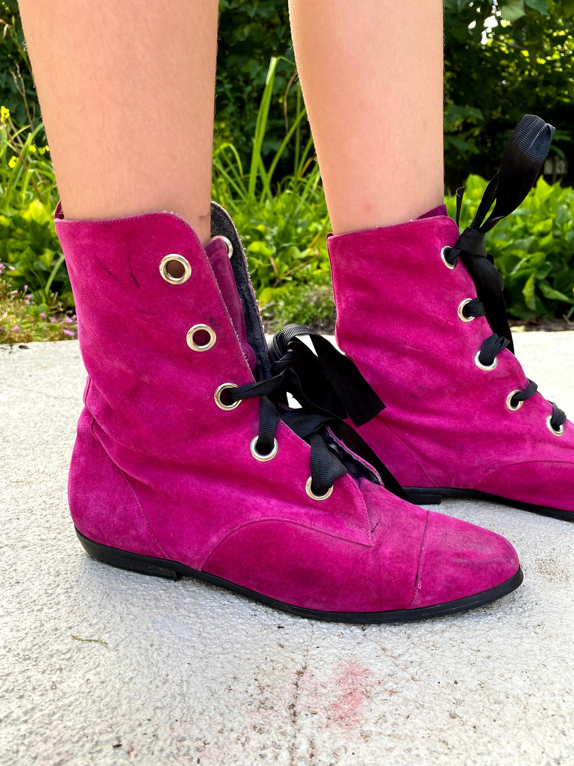 Vintage Pink Laceup Boots Etsy