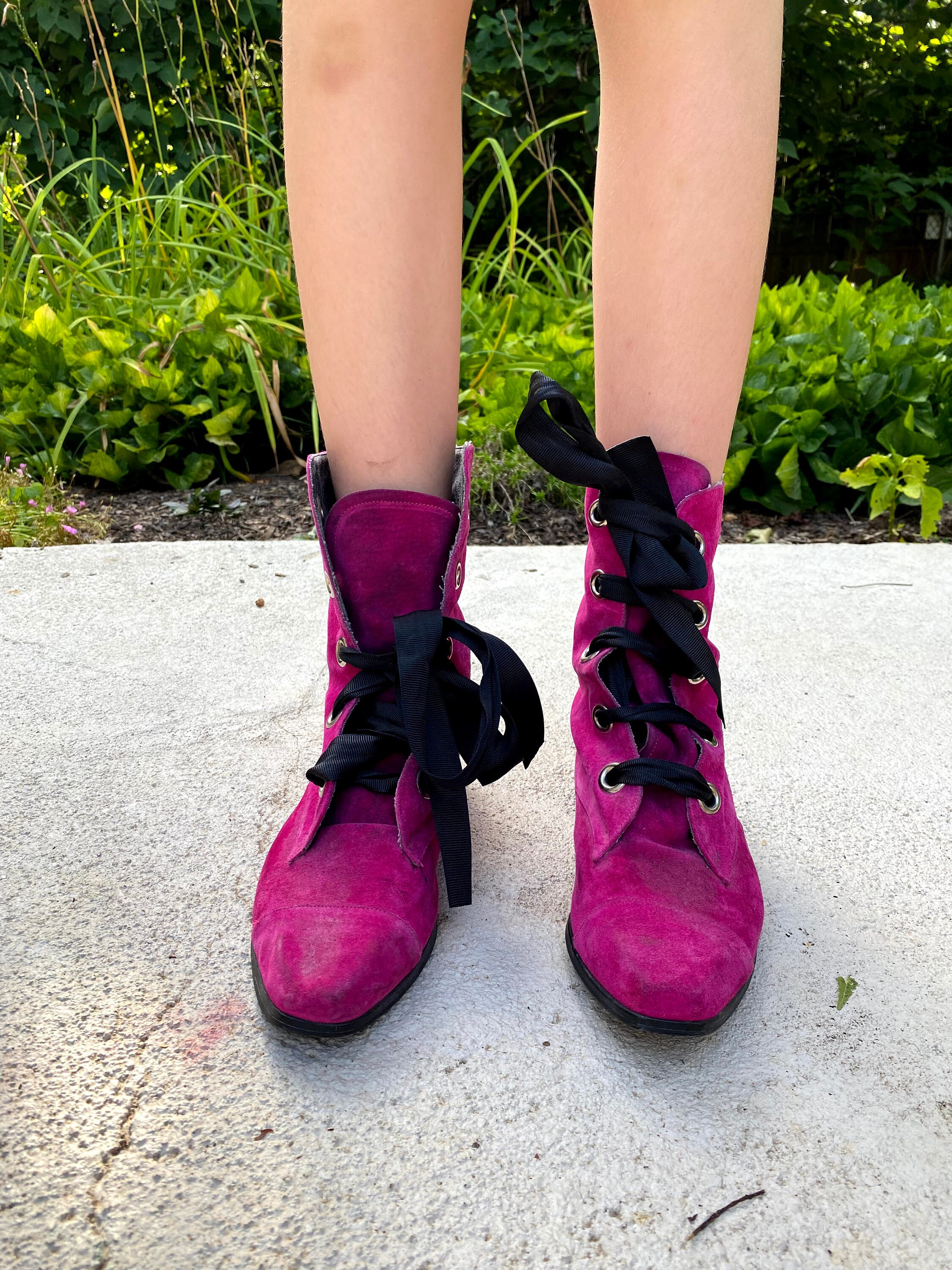 Vintage Pink LaceUp Boots Etsy