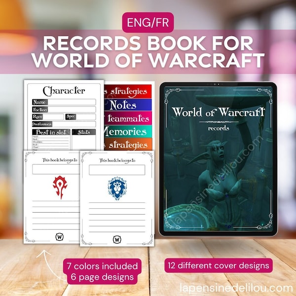 Printable digital notebook for Warcraft fans | Bullet journal page for gamers | ENG/FR versions included | Gift for geek | Printable journal