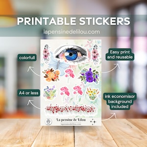 PRINTABLE stickers, print and cut stickers, watercolor flower stickers, printable horizontal happy planner stickers, journaling lovers, BuJo