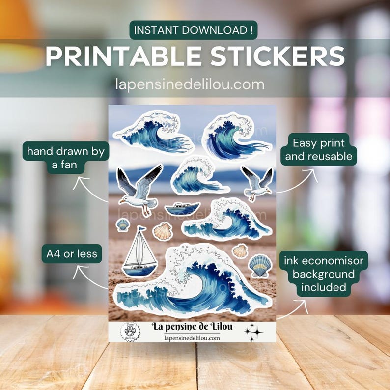 Sea Water Rising Sticker Printable Ocean Wave Stickers | Water Movement | Sea-themed for Bullet ...