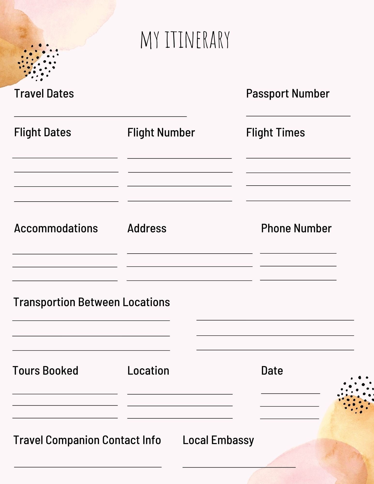 Travel Itinerary to Leave Behind Etsy